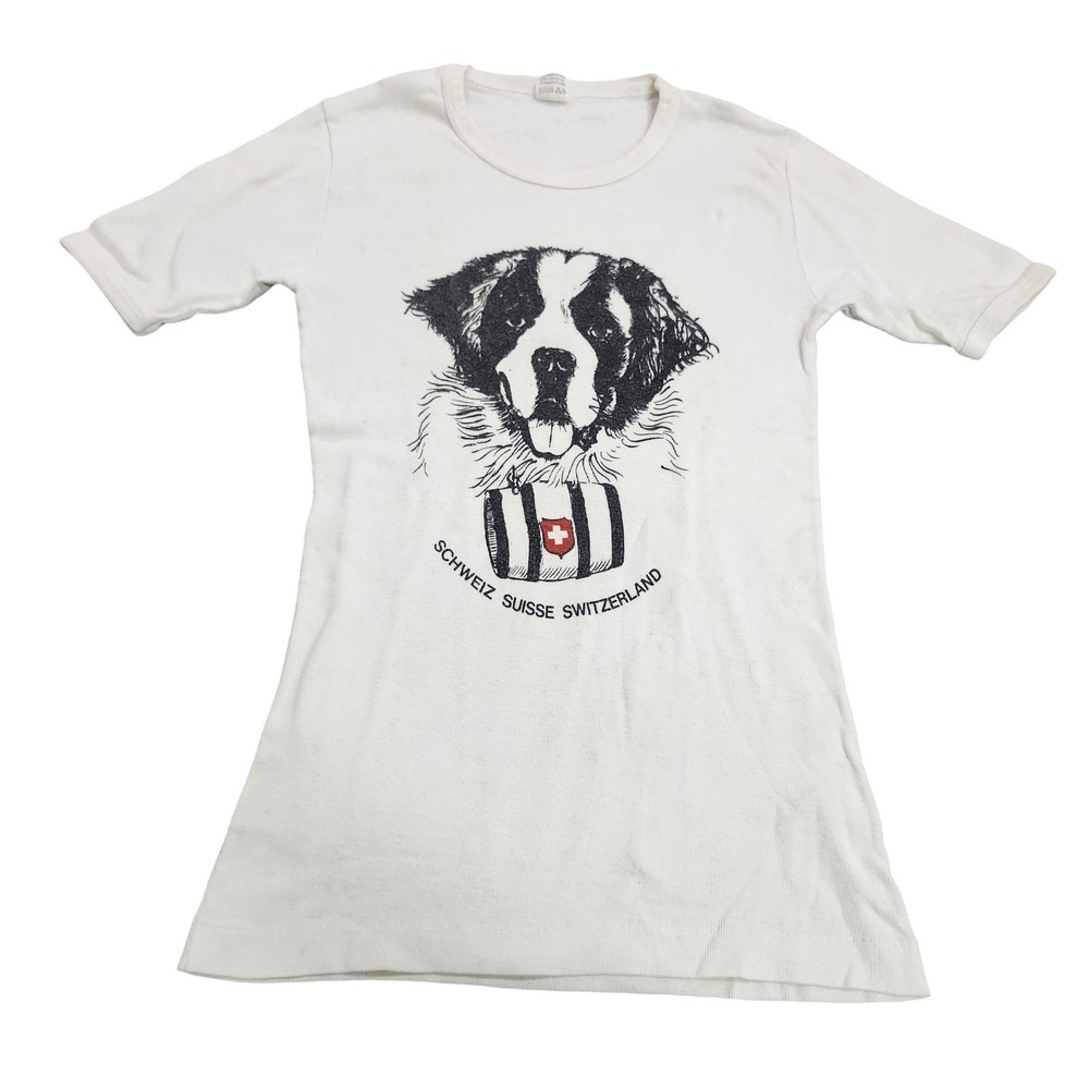 Switzerland Dog Graphic Shirt Womens S White Swiss St Bernard Souvenir Tee Top